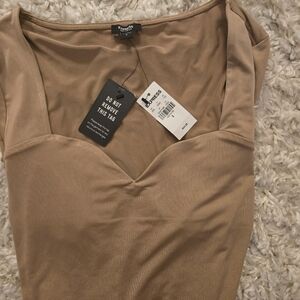 NWT Express Body Contour Taupe Square Sweetheart Neckline Bodysuit Size Small